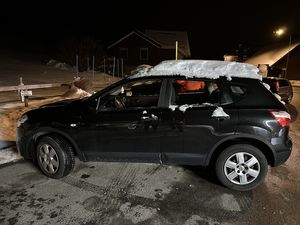Das Auto hatte zu viel Schnee auf dem Dach.