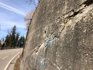 Risse an einer Stützmauer Jg. 1933 in Hundwil Sonderau