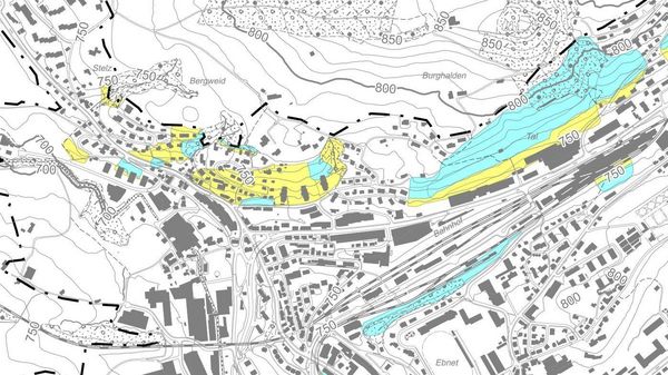 Ausschnitt Gefahrenkarte Rutschung Gemeinde Herisau