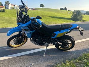 Beschädigtes Motorrad nach Selbstunfall in Wald.