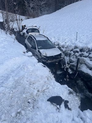 Der Pw kam im Bachbett zum Stillstand.