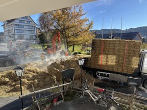 Mit einem Bagger wurden Teile der Ladung entfernt.